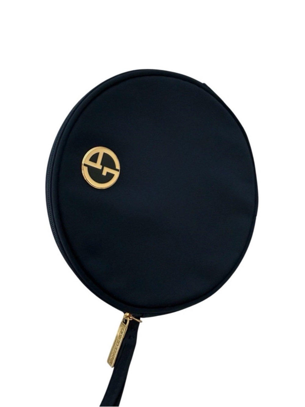 GIORGIO ARMANI ROUND COSMETIC / MAKE UP BAG WRISTLET WITH LOGO NAVY BLUE NEW